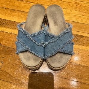 Steve Madden Blue Denim Platform Slides